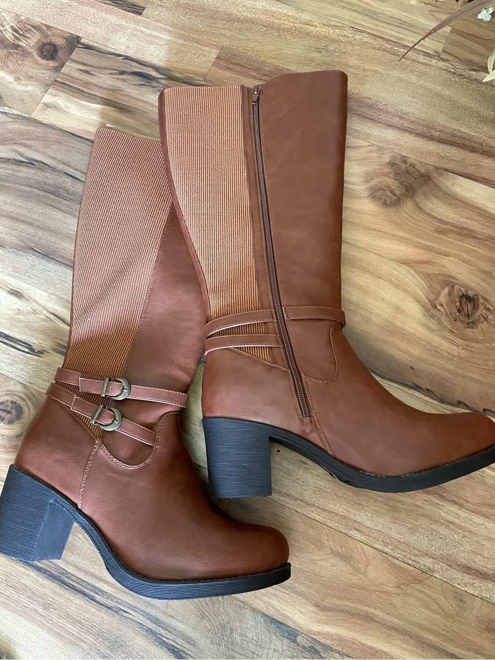 Gabylou Brown Knee-High Block Heel Boots Size 42 Wide Calf - Picture 4 of 12